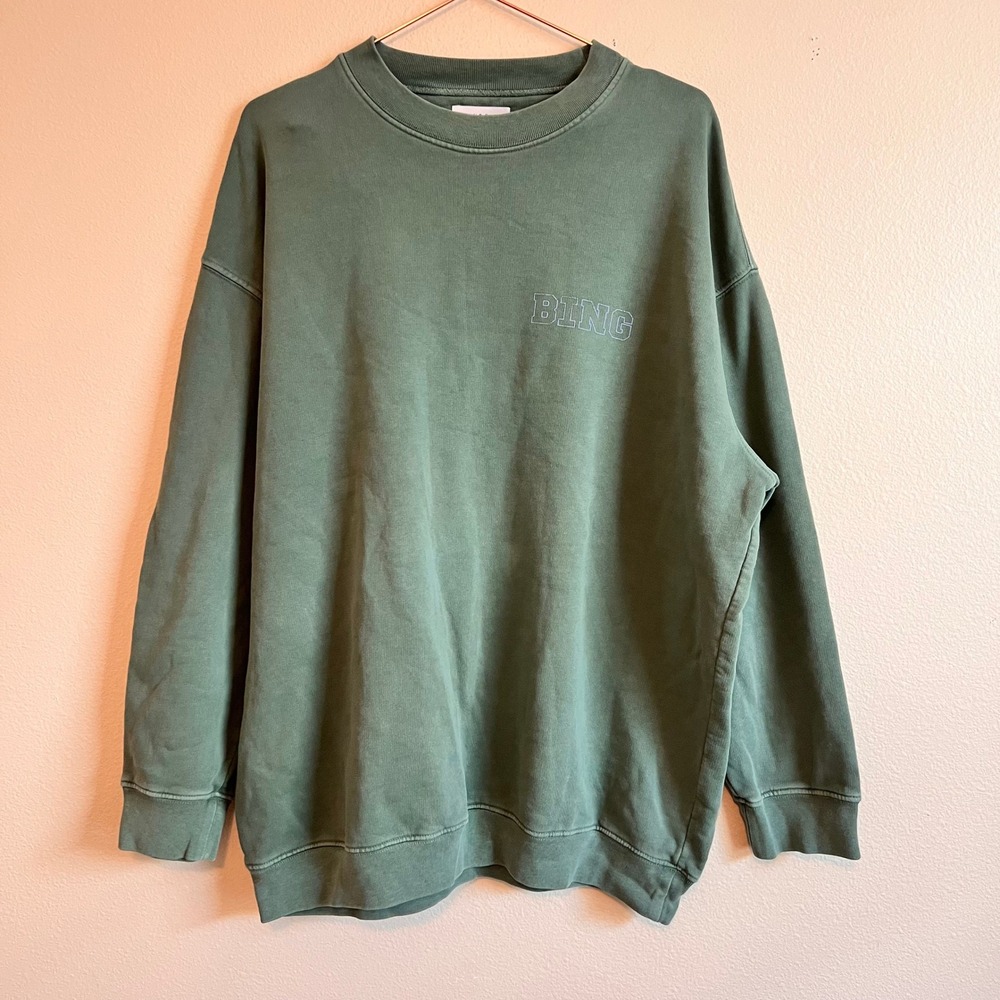 Anine Bing Sweatshirt Womens S Green Harvey Tour Graphic Organic Cotton Pullover - Picture 5 of 8